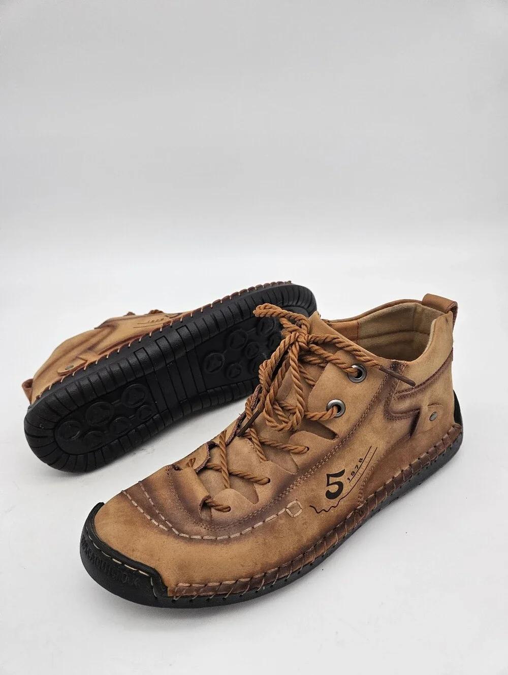 5 1978 FASHION BROWN LEATHER Sz 10 MENS LACE UP COMFORT SHOES